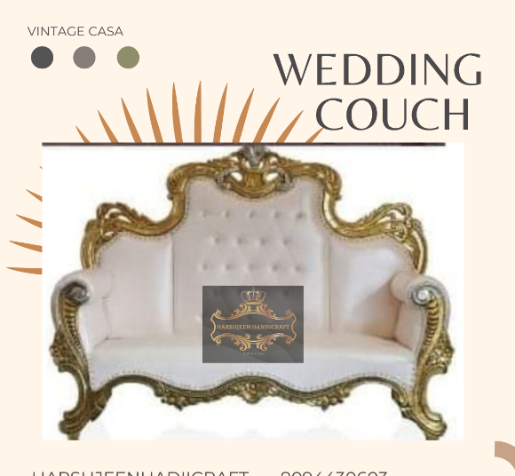 VINTAGE CASA Golden Metal Wedding Couch - 3 SETTING, ALL COLOR AVAILABLE 